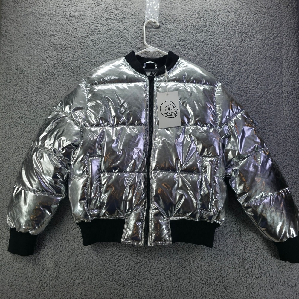 Cheap Monday Risky Bomber Jacket Metallic Silver Puffer Coat Small